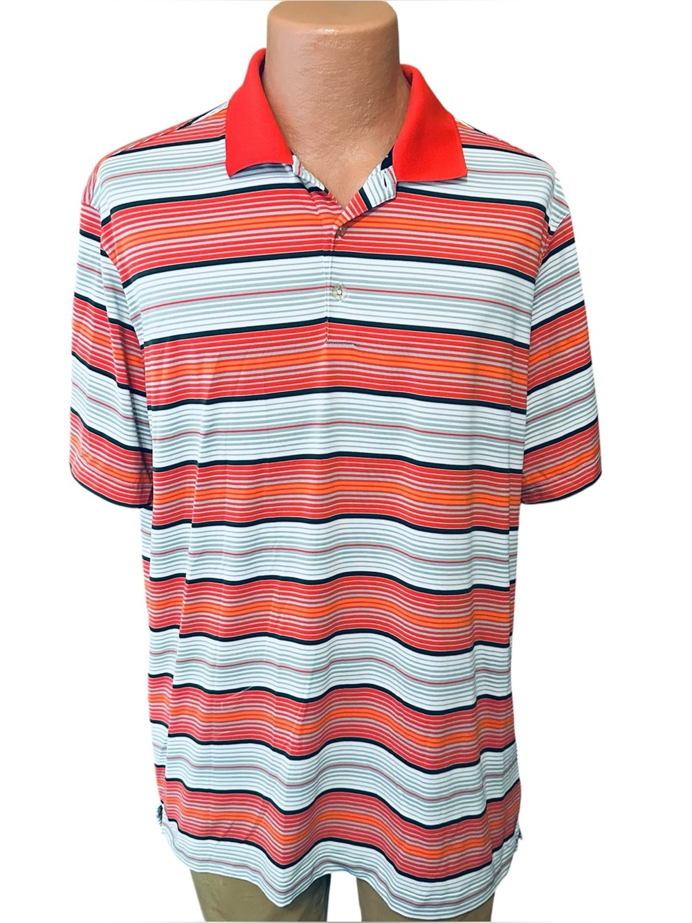 Nike Golf Mens Tour Performance Golf Polo Shirt Orange Gray Striped Large